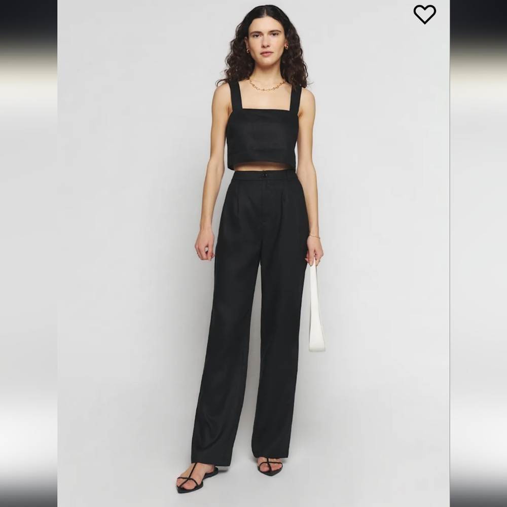 NWT Reformation Olivia linen set black, square tank top, trousers pants wide leg